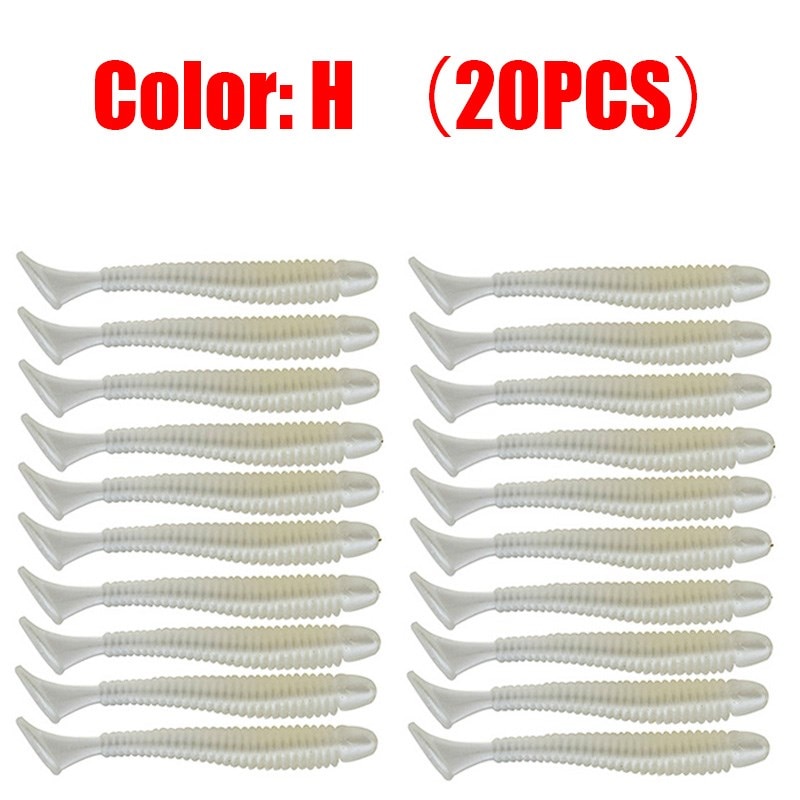 20pcs/Lot Jig Wobblers Fishing Lures 5cm 0.8g Worm Silicone Artificial Soft Bait Carp Bass Fly T Tail Swimbait Isca Pesca Tackle