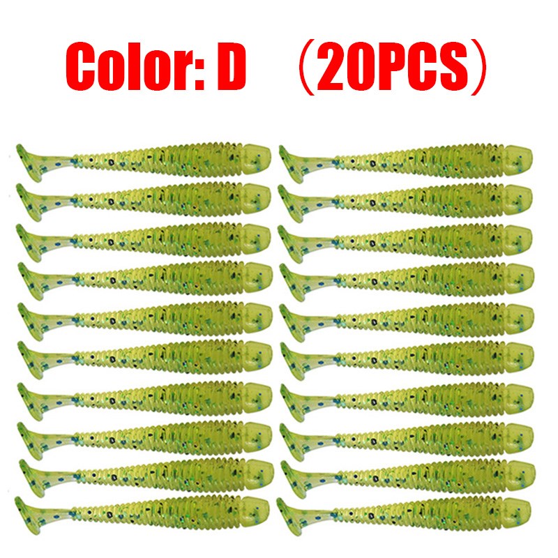 20pcs/Lot Jig Wobblers Fishing Lures 5cm 0.8g Worm Silicone Artificial Soft Bait Carp Bass Fly T Tail Swimbait Isca Pesca Tackle