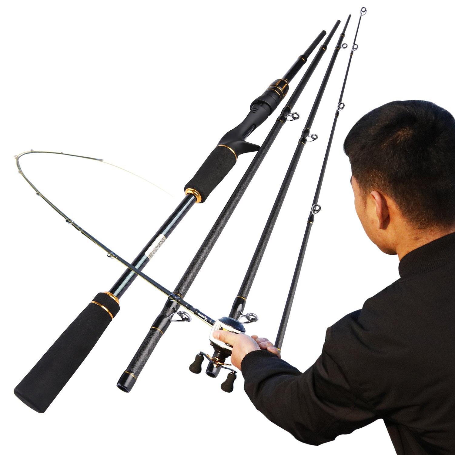 Sougayilang Carbon Fiber Fishing Rod and Reel Combos 4 Section Top Quality Casting Fishing Pole 12+1BB Reel Fishing Set