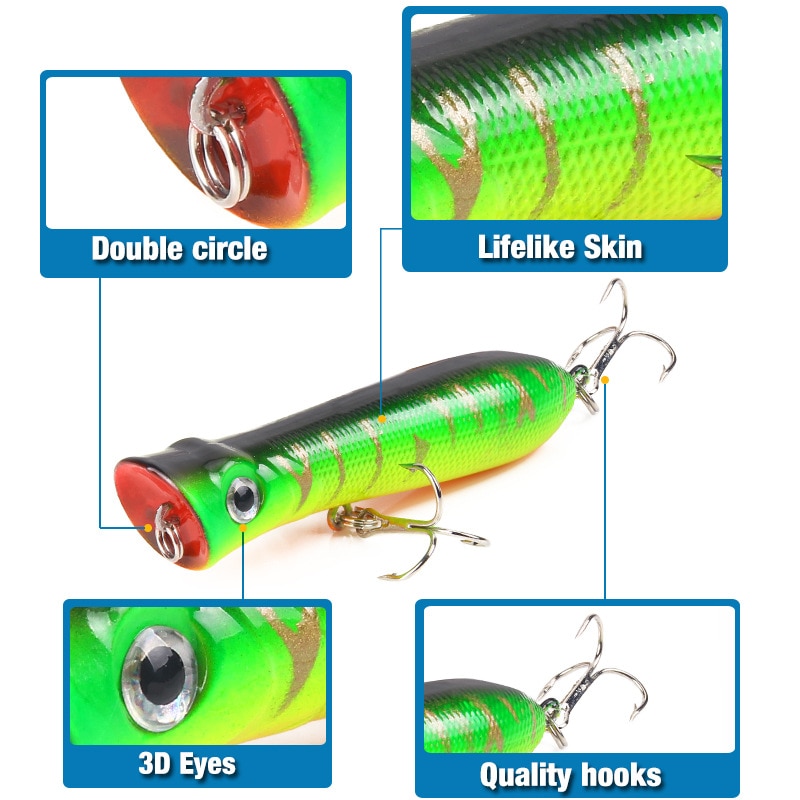 1Pcs 8cm 11g 6# Hooks Pesca Artificial Bait Peche Fishing Tackle Top Water Popper Lure Fishing Wobbler Crankbait