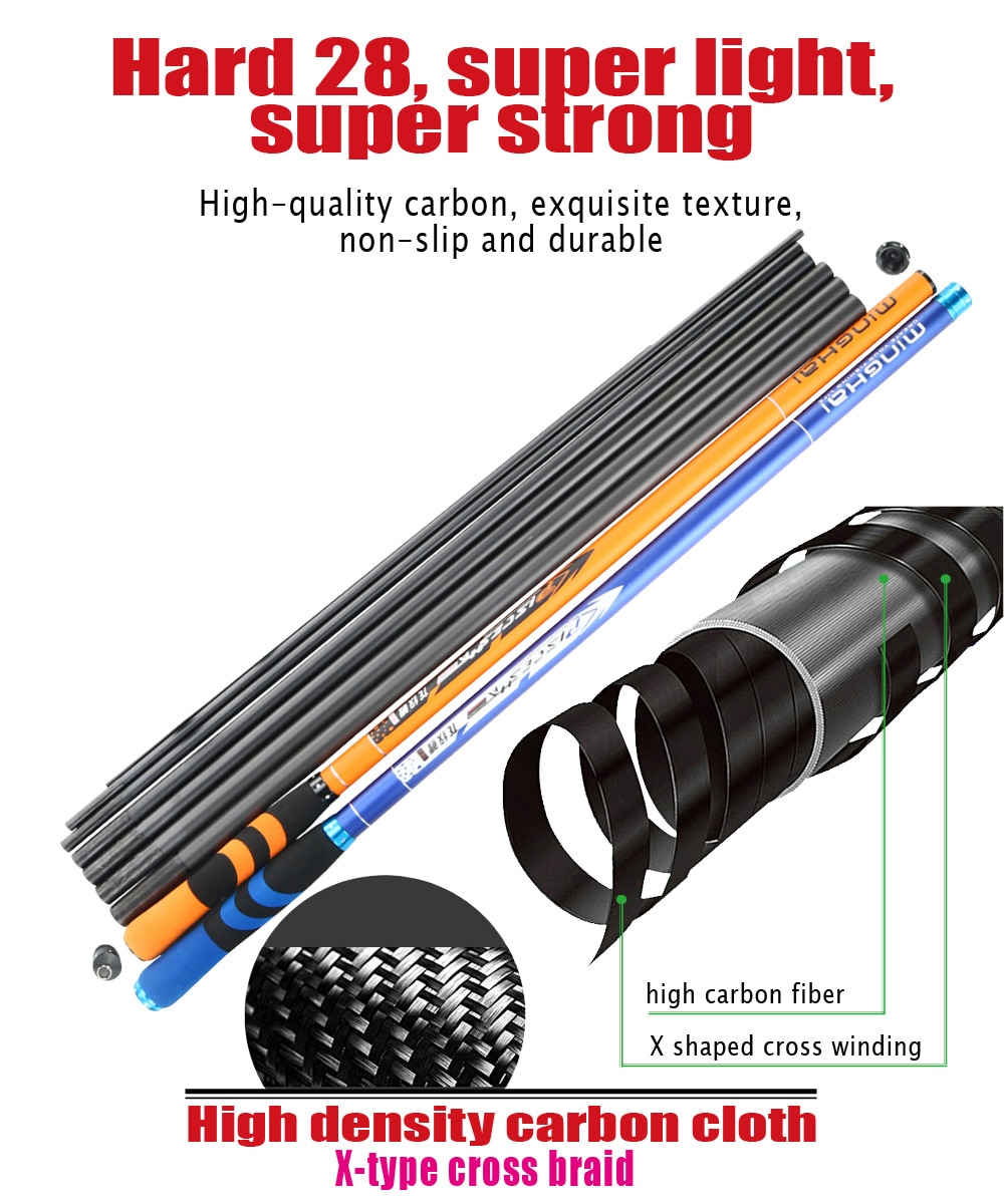 JOSBY 2020 New Carbon Fiber Telescopic Fishing Rod Pesca Stream Hand Pole Carp Ultralight Super hard Travel 3.6/4.5/5.4/6.3/7.2M