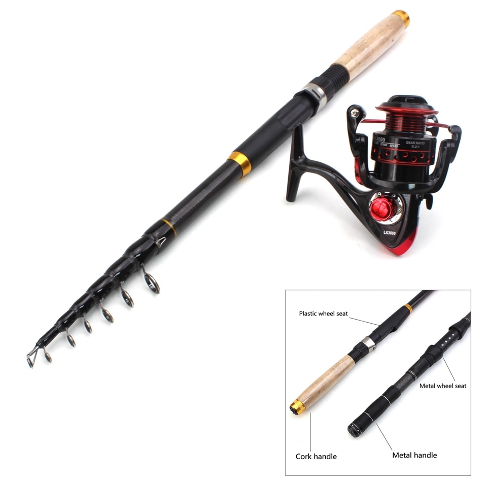 1.8m 2.1m 2.4m 2.7m 3.0m Carbon Fiber Telescopic Fishing Rod Portable Spinning Rod and Spinning Reels Multifunction set