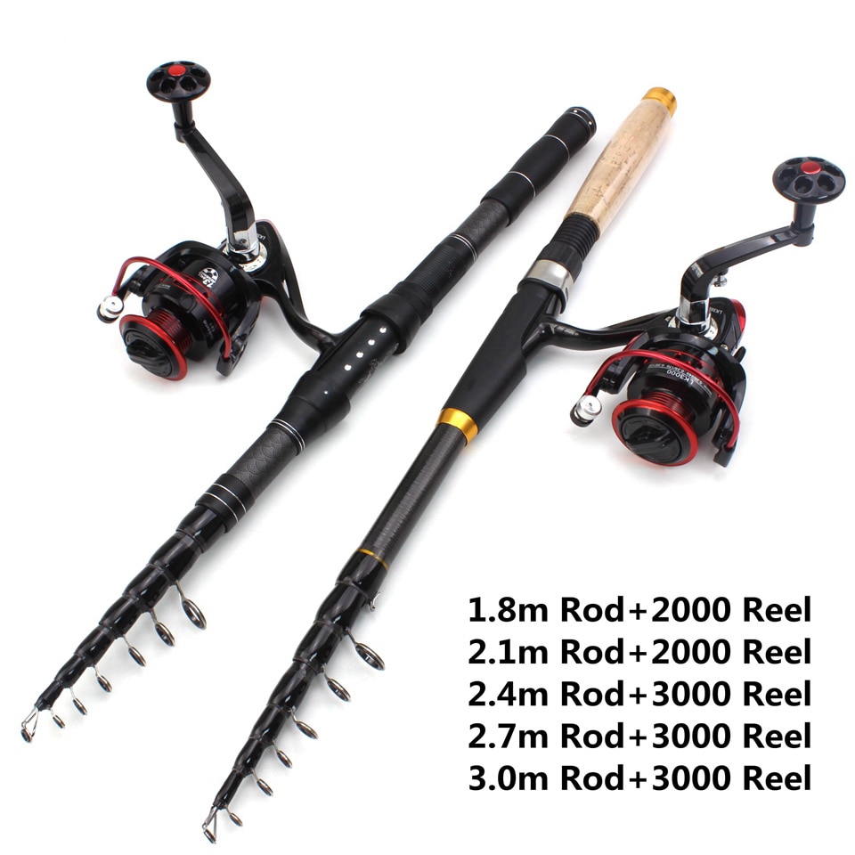 1.8m 2.1m 2.4m 2.7m 3.0m Carbon Fiber Telescopic Fishing Rod Portable Spinning Rod and Spinning Reels Multifunction set