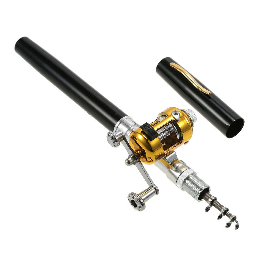Portable Pocket Telescopic Mini Fishing Rod Pole Pen Shape Folded Fishing Rod With Reel Wheel For Outdoor River Lake Fishing